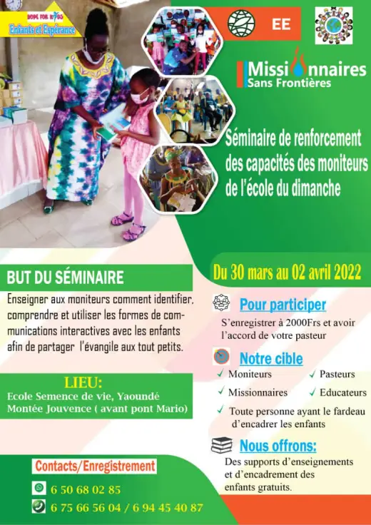 Affiche — Séminaire de renforcement des capacités des moniteurs de l'école du dimanche